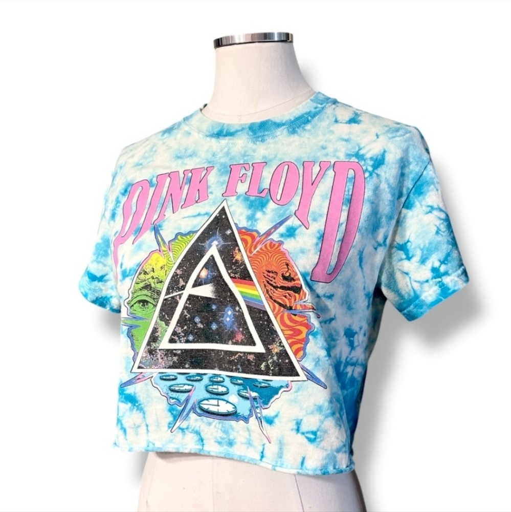 PINK FLOYD Blue Tie Dye Crop Tee 2018 Dark Side Of The Moon Reprint 1987 Album